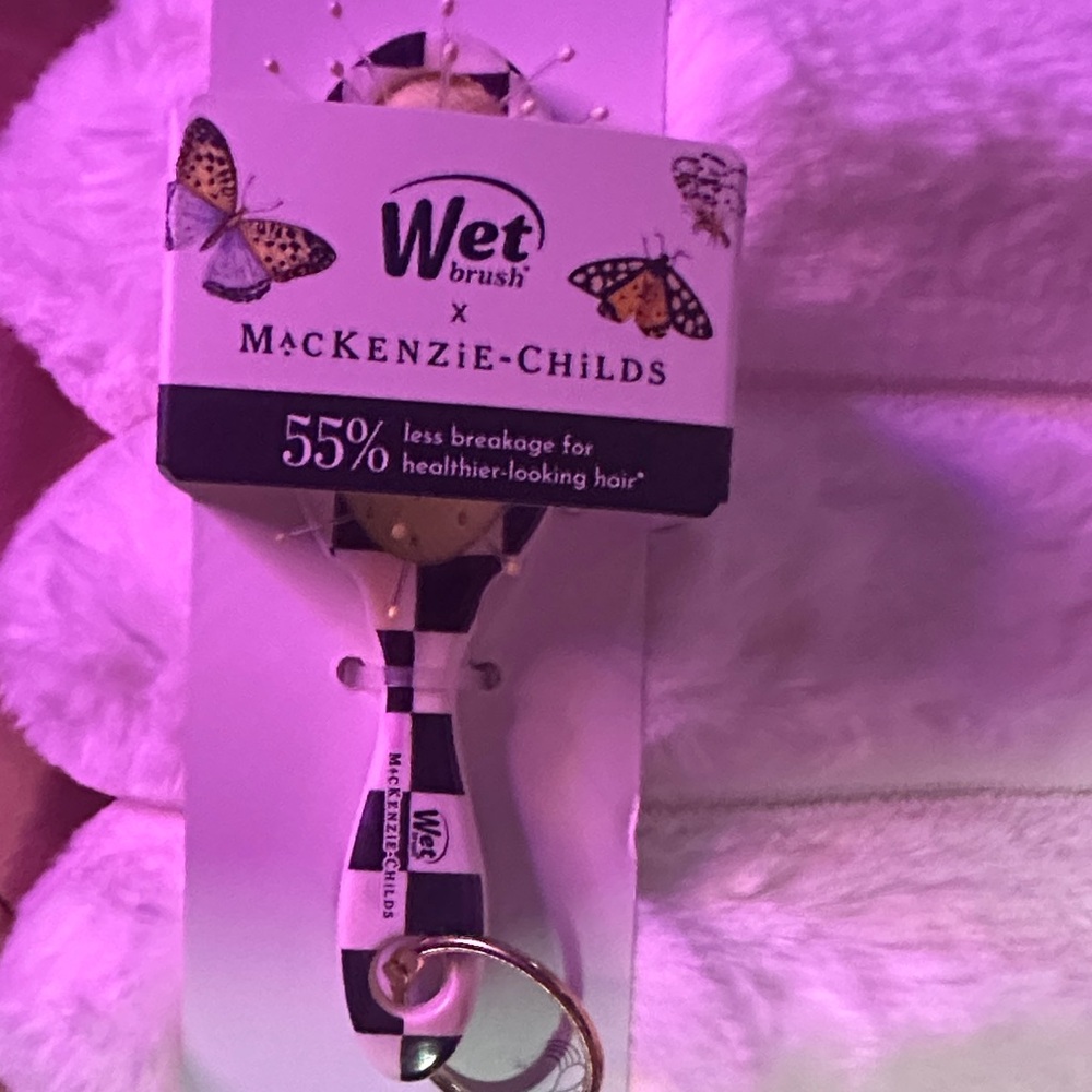 RARE FIND! MacKenzie-Childs Black & White Striped clip on purse  Hair Brush